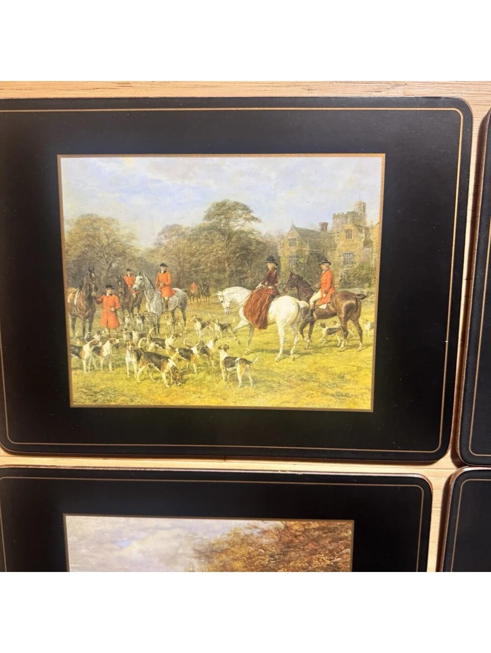 Vintage Pimpernel Fox Hunting Scene Placemats Set of 4 Cork Back England w/ Box